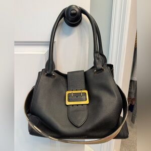 Burberry Black Leather Shoulder Bag with Gold Buckle